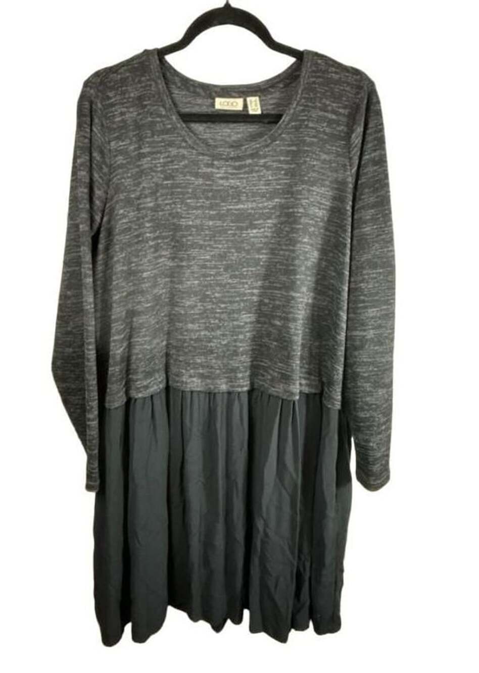 LOGO by Lori Goldstein Long Sleeve Dress Size L Gray Black